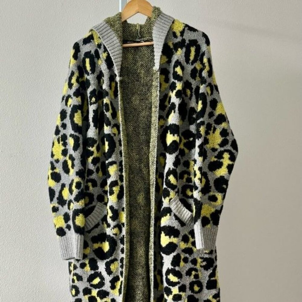 Fashion Nova Cardigan Jacket XL Leopard Open Front Hood Boho Mob Wife Retro Glam - Picture 2 of 12